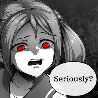 😒 3d983789 Seriously? 애니메이션, 여자, 진지, 표정, 붉은 눈 telegram sticker