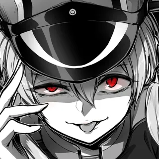 😜 8673a171 애니메이션, 만화, 소녀, 모자, 빨간 눈, 혀, 웃음 telegram sticker