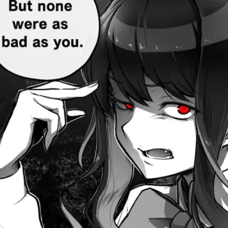 😠 d71f10cd But none were as bad as you. 애니메이션, 만화, 악, 악당, 여자, 캐릭터 telegram sticker