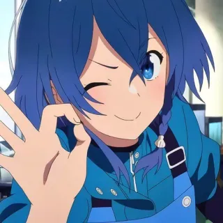 👌 bdc0f324 动漫, 女孩, 蓝发, 眨眼, 可爱, 角色, 手势, 好的 telegram sticker