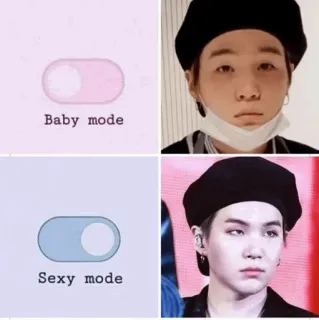 🤲 8fe443d8 Baby mode
Sexy mode dziecko, sexy, tryb, przełącznik, przełącznik, Kpop, rozrywka, idol, Yoongi, Min Yoongi telegram sticker