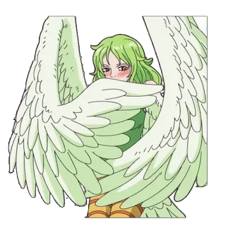 ☺️ 20a85ee8 动漫, 翅膀, 卡通, 绿发, 幻想, 角色 telegram sticker