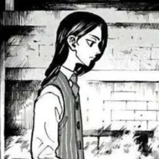 🗝 d4692e22 anime, mangá, personagem, cabelo comprido, colete, preto e branco telegram sticker