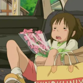 😴 1a9a05db Chihiro Ogino Spirited Away อนิเมะ, Spirited Away, จิฮิโระ, จิบลิ, สตูดิโอจิบลิ, ดอกไม้ telegram sticker