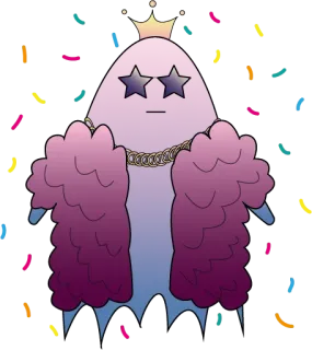 😎 05f1ff73 fantasma, fiesta, estrellas, corona, diversión, celebración, confeti, cadena de oro whatsapp sticker