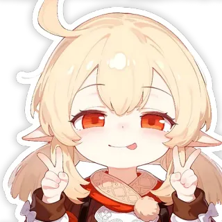 ✌️ 0f293f05 Klee Genshin Impact Klee, Genshin Impact, video game, anime, peace sign, cute, blonde hair, red eyes telegram sticker