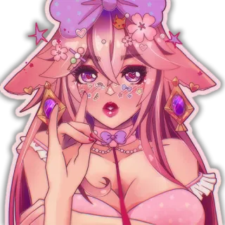 🤟 646fc3d9 anime girl, kawaii, cute, sticker, digital art, pink, fantasy telegram sticker