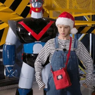 😒 281b00fb kpop, christmas, robot, korean, santa hat, overalls telegram sticker