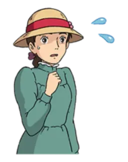 😨 a044d0ab Sophie Hatter Howl's Moving Castle аниме, фильм, испуганный, обеспокоенный, шляпа, персонаж telegram sticker