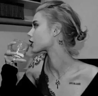 🧷 3f82f311 woman, person, portrait, drink, tattoo, jewelry telegram sticker