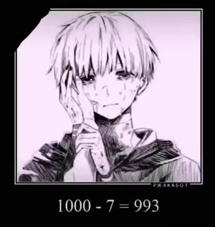 ✡ 067e34a3 1000 - 7 = 993 Anime, Pianto, Triste, Numerico, Calcolo whatsapp sticker