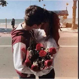 💋 21b3f435 küssen, paar, romantik, rosen, liebe whatsapp sticker