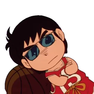 😎 efe5983e anime, manga, kartun, karakter, kacamata, kemeja merah, melipat tangan telegram sticker