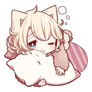 🤗 05a00883 Katze, Anime, süß, schlafend, Kissen, Chibi, Kawaii, Cartoon telegram sticker