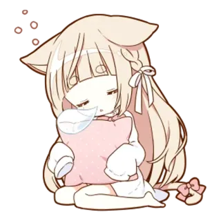 💤 696d0759 Anime, Niedlich, Kawaii, Schläfrig, Katze, Chibi, Kissen telegram sticker