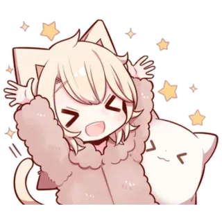 ☺️ e0ada099 Anime-Stil, niedlich, Katzenohren, Cartoon, Sterne, Kawaii, Chibi telegram sticker