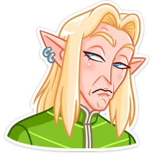 ☹️ 7a7cf15d эльф, фэнтези, персонаж, блондин, серьги, зеленый, разочарованный telegram sticker