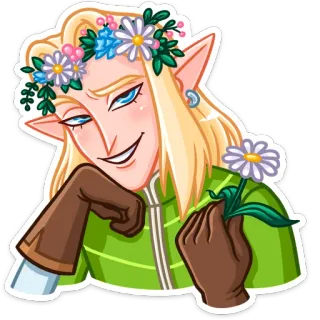 😏 94d55620 эльф, фэнтези, цветок, блондинка, улыбка, персонаж, цифровое искусство telegram sticker