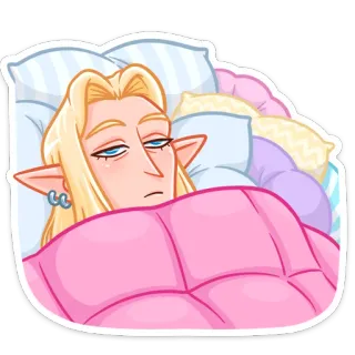 😐 b6f7c226 сонный, эльф, кровать, уставший, мультик, персонаж, милый telegram sticker