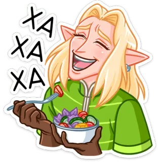 😅 cbb45452 XA XA XA смех, эльф, салат, мультфильм, персонаж, еда telegram sticker