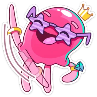 😎 766f6b09 desenho animado, rosa, personagem, óculos, estrela, coroa, anel, divertido, fofo telegram sticker