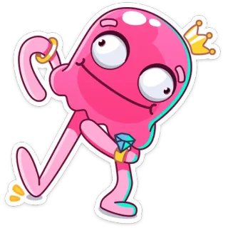 💃 e455373b Desenho animado, Personagem, Engraçado, Rosa, Coroa, Anel, Fofo, Feliz telegram sticker