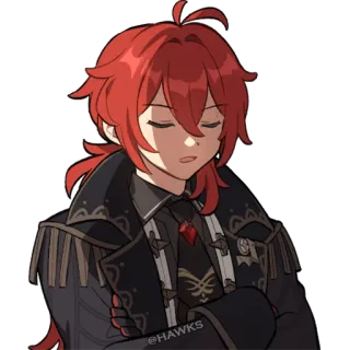 😐 053893c8 Diluc Genshin Impact @HAWKS Diluc, Genshin Impact, อนิเมะ, วิดีโอเกม, ผมสีแดง telegram sticker