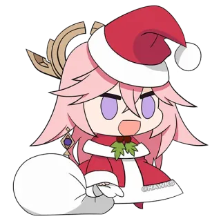 🧑‍🎄 25ef07a9 Yae Miko Genshin Impact อนิเมะ, คริสต์มาส, ซานต้า, เก็นชินอิมแพ็ค, ยาเอะ มิโกะ telegram sticker