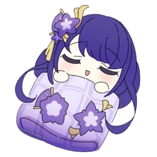 😴 ff42fa20 Raiden Shogun Genshin Impact Raiden Shogun, Genshin Impact, อนิเมะ, น่ารัก, หมอน, นอนหลับ telegram sticker