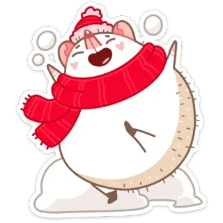🥳 088c580f 冬, かわいい, 幸せ, 動物, 雪, マフラー, 帽子 telegram sticker