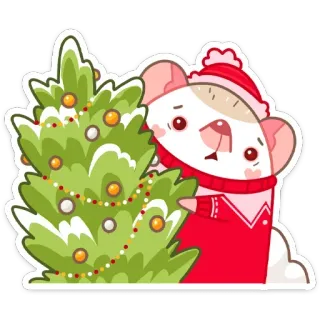 🤨 7dca11ae ねずみ, クリスマスツリー, クリスマス, お祝い, 漫画, かわいい, 冬, 新年 telegram sticker