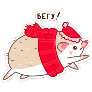 🏃‍♂️ e4e9cdad БЕГУ! ハリネズミ, 冬, マフラー, 帽子, かわいい, 漫画 telegram sticker