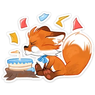 🥳 312d5aa7 狐狸, 可爱, 蛋糕, 生日, 动物, 庆祝 whatsapp sticker