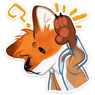 🤨 3986c5fa 狐狸, 动物, 问号, 困惑, 卡通, 毛茸茸, 可爱 whatsapp sticker