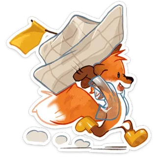 🦊 3e7cc75c 狐狸, 跑步, 雨, 卡通, 动物, 可爱 whatsapp sticker
