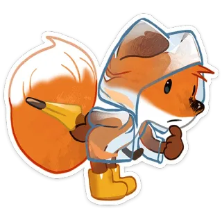 🦊 7f81728a 狐狸, 卡通, 雨衣, 靴子, 动物, 可爱, 赞 whatsapp sticker