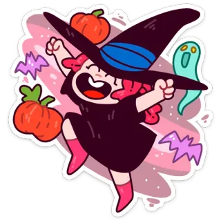 ☺️ d9f366b5 魔女, ハロウィン, カボチャ, コウモリ, お化け, かわいい, アニメ telegram sticker