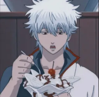 🧊 08dbe628 Sakata Gintoki Gintama anime, personagem, comida, sobremesa, sorvete, colher telegram sticker