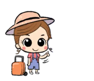 👒 1ef42722 Frau, Reisen, Urlaub, Koffer, Hut, Cartoon, niedlich telegram sticker