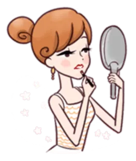 💄 2c45f3d4 Frau, Make-up, Lippenstift, Spiegel, Cartoon, Schönheit telegram sticker