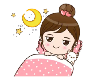 🌙 786b3afa Schlaf, Cartoon, Mond, Sterne, Mädchen, süß telegram sticker