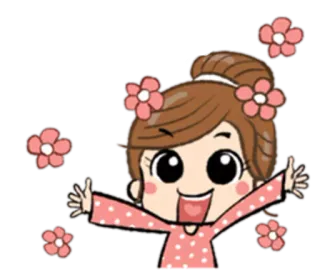 🌸 84ad1852 Cartoon, Frau, Blumen, Fröhlich, Niedlich telegram sticker