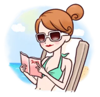 📖 8849068b 2019 Frau, Strand, Sonnenbrille, Buch, Urlaub, Sommer telegram sticker