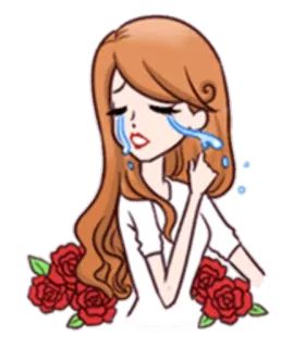 😭 f5785878 traurig, weinend, Frau, Rosen, Cartoon telegram sticker