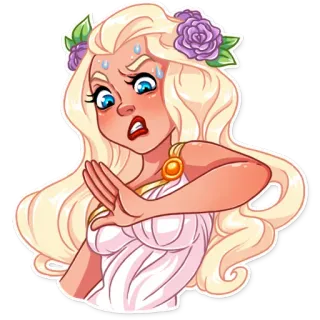 😥 0122ba10 dibujo animado, mujer, preocupada, rosa, flores, vestido, adhesivo whatsapp sticker