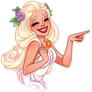 😄 60362085 mujer, rubia, vestido, dibujo animado, señalando, sonrisa whatsapp sticker