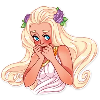 ☺️ 847b1dff mujer, dibujo animado, rubia, sonrojo, flores, tímida whatsapp sticker