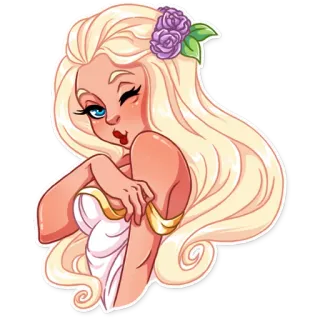 😉 9f83a51f mujer, rubia, dibujo animado, chica, flores, vestido whatsapp sticker