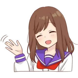 😊 55577e49 อนิเมะ สาว, โบกมือ, ยิ้ม, การ์ตูน, ชุดนักเรียน, มีความสุข telegram sticker