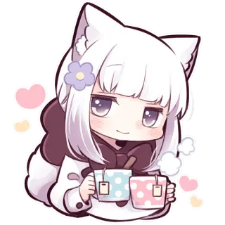 ☕ 3e916680 anime, cat girl, cute, tea, chibi, kawaii, sticker telegram sticker